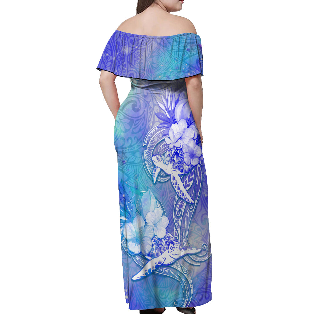 Couple Blue Sea Turtle Heart Love Off Shoulder Maxi Dress LT05 - Polynesian Pride
