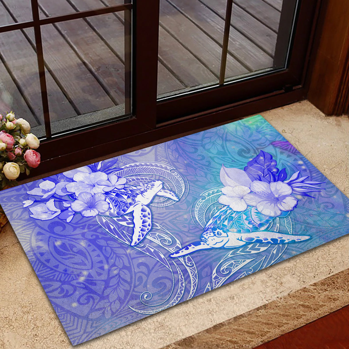 Couple Blue Sea Turtle Heart Love Rubber Doormat LT05 - Polynesian Pride