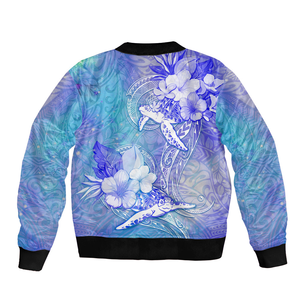 Couple Blue Sea Turtle Heart Love Sleeve Zip Bomber Jacket LT05 - Polynesian Pride