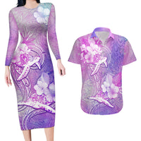 Couple Sea Turtle Love Give Us A Fairytale Couples Matching Long Sleeve Bodycon Dress and Hawaiian Shirt LT05 Pink - Polynesian Pride