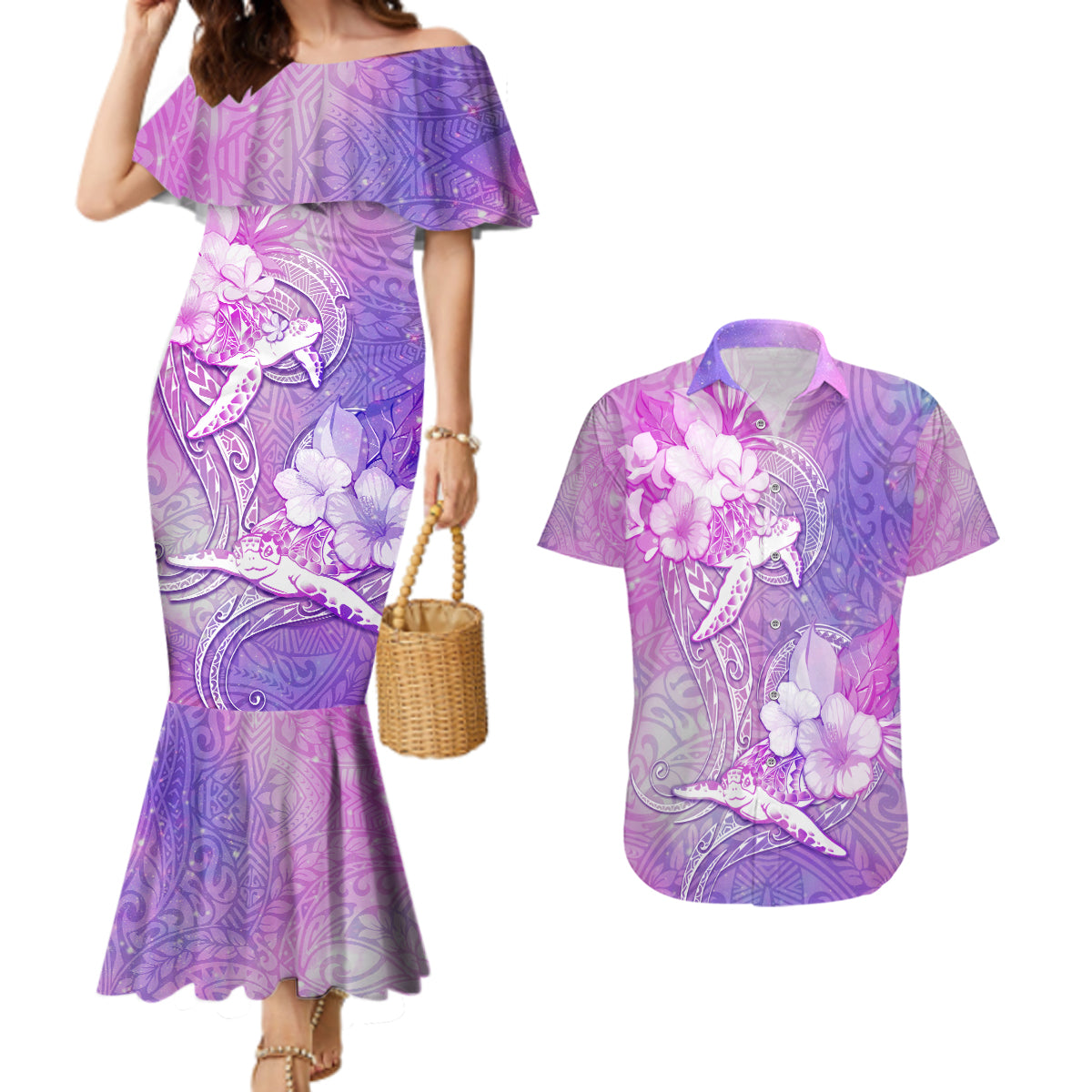 Couple Sea Turtle Love Give Us A Fairytale Couples Matching Mermaid Dress and Hawaiian Shirt LT05 Pink - Polynesian Pride