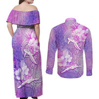 Couple Sea Turtle Love Give Us A Fairytale Couples Matching Off Shoulder Maxi Dress and Long Sleeve Button Shirt LT05 - Polynesian Pride