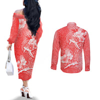 Polynesia Sea Turtle Couple Couples Matching Off The Shoulder Long Sleeve Dress and Long Sleeve Button Shirt Happy Valentine Day Red LT05 - Polynesian Pride