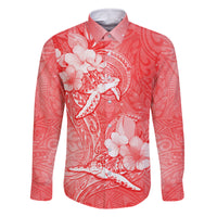Polynesia Sea Turtle Couple Family Matching Long Sleeve Bodycon Dress and Hawaiian Shirt Happy Valentine Day Red LT05 Dad's Shirt - Long Sleeve Red - Polynesian Pride