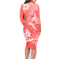 Polynesia Sea Turtle Couple Family Matching Long Sleeve Bodycon Dress and Hawaiian Shirt Happy Valentine Day Red LT05 - Polynesian Pride