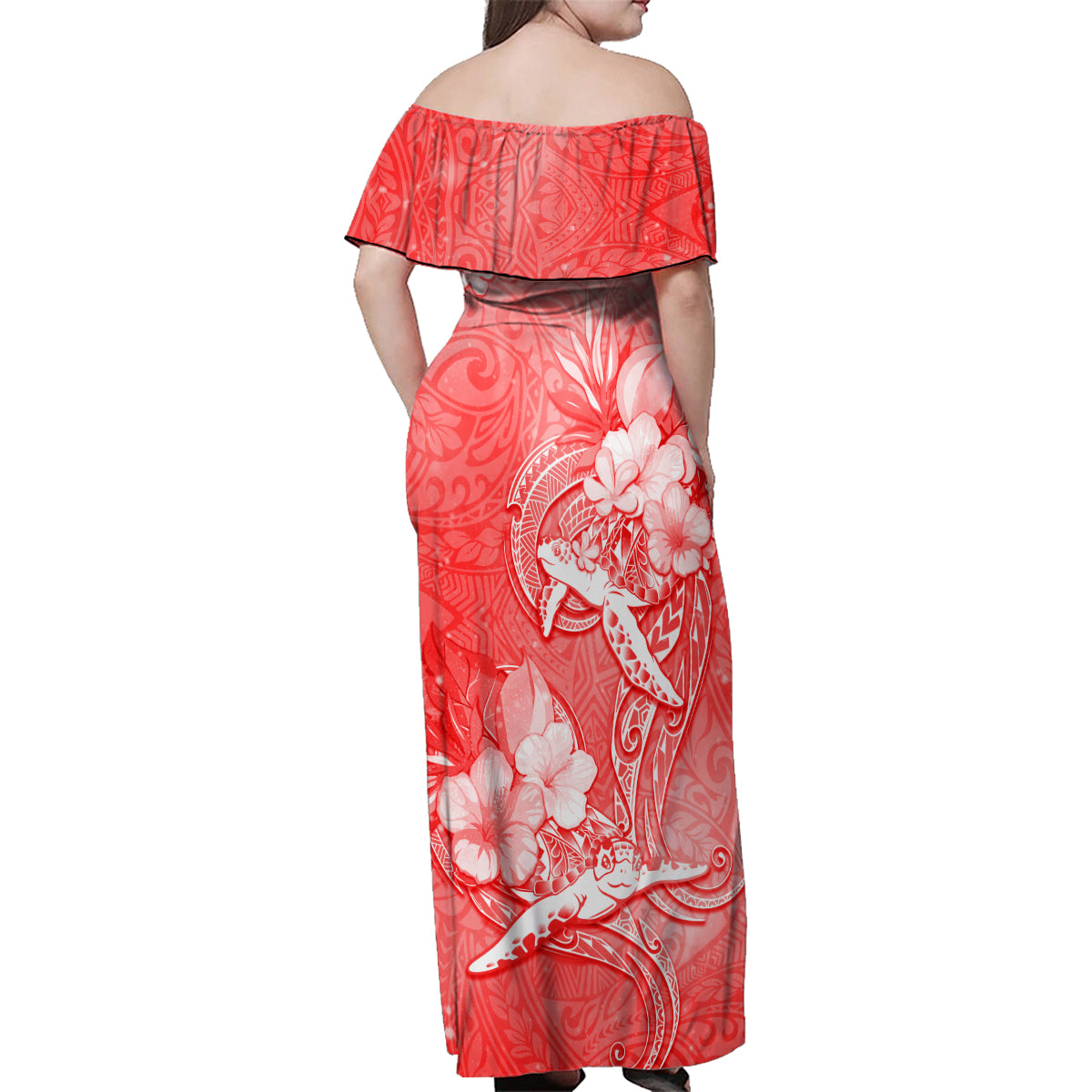 Polynesia Sea Turtle Couple Family Matching Off Shoulder Maxi Dress and Hawaiian Shirt Happy Valentine Day Red LT05 - Polynesian Pride
