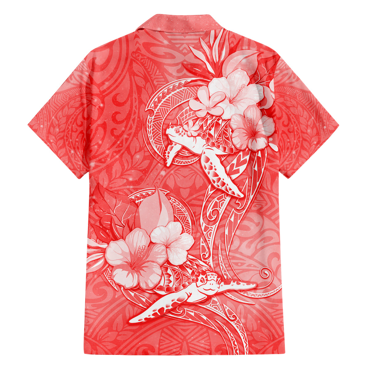 Polynesia Sea Turtle Couple Family Matching Off Shoulder Short Dress and Hawaiian Shirt Happy Valentine Day Red LT05 - Polynesian Pride