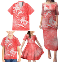 Polynesia Sea Turtle Couple Family Matching Puletasi Dress and Hawaiian Shirt Happy Valentine Day Red LT05 - Polynesian Pride