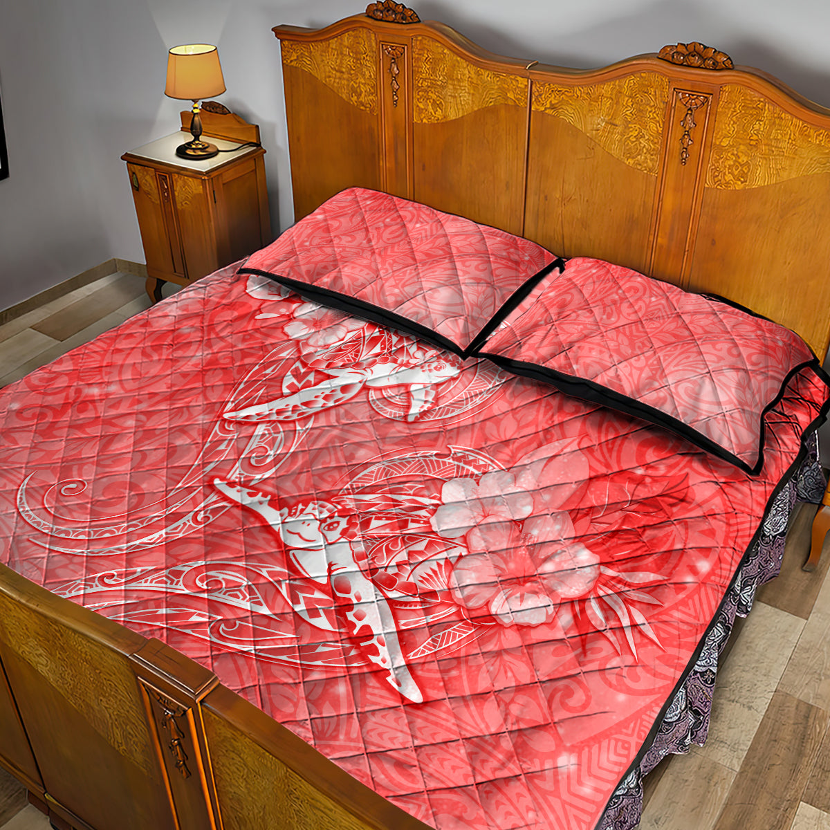 Polynesia Sea Turtle Couple Quilt Bed Set Happy Valentine Day Red LT05 - Polynesian Pride
