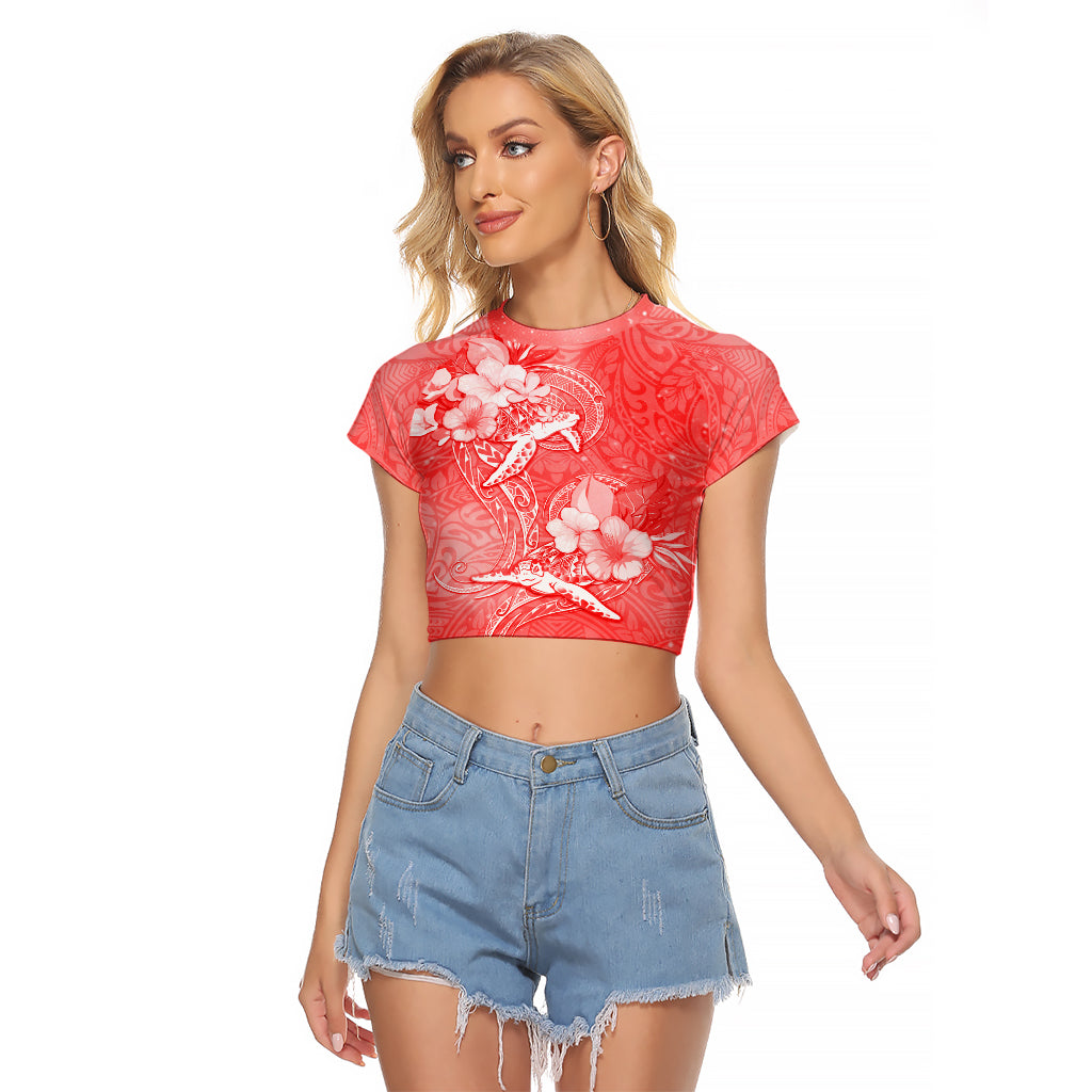 Polynesia Sea Turtle Couple Raglan Cropped T Shirt Happy Valentine Day Red LT05 Female Red - Polynesian Pride