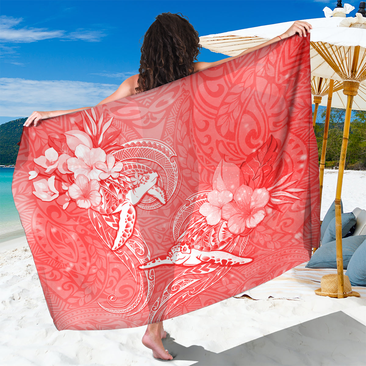 Polynesia Sea Turtle Couple Sarong Happy Valentine Day Red LT05 One Size 44 x 66 inches Red - Polynesian Pride
