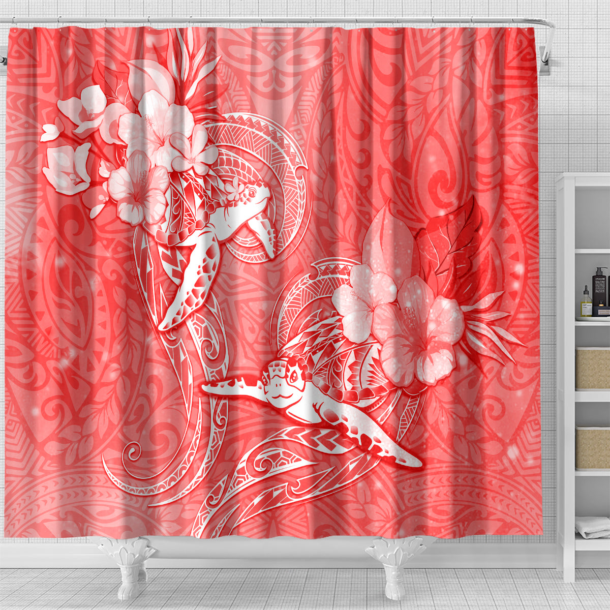 Polynesia Sea Turtle Couple Shower Curtain Happy Valentine Day Red LT05 - Polynesian Pride