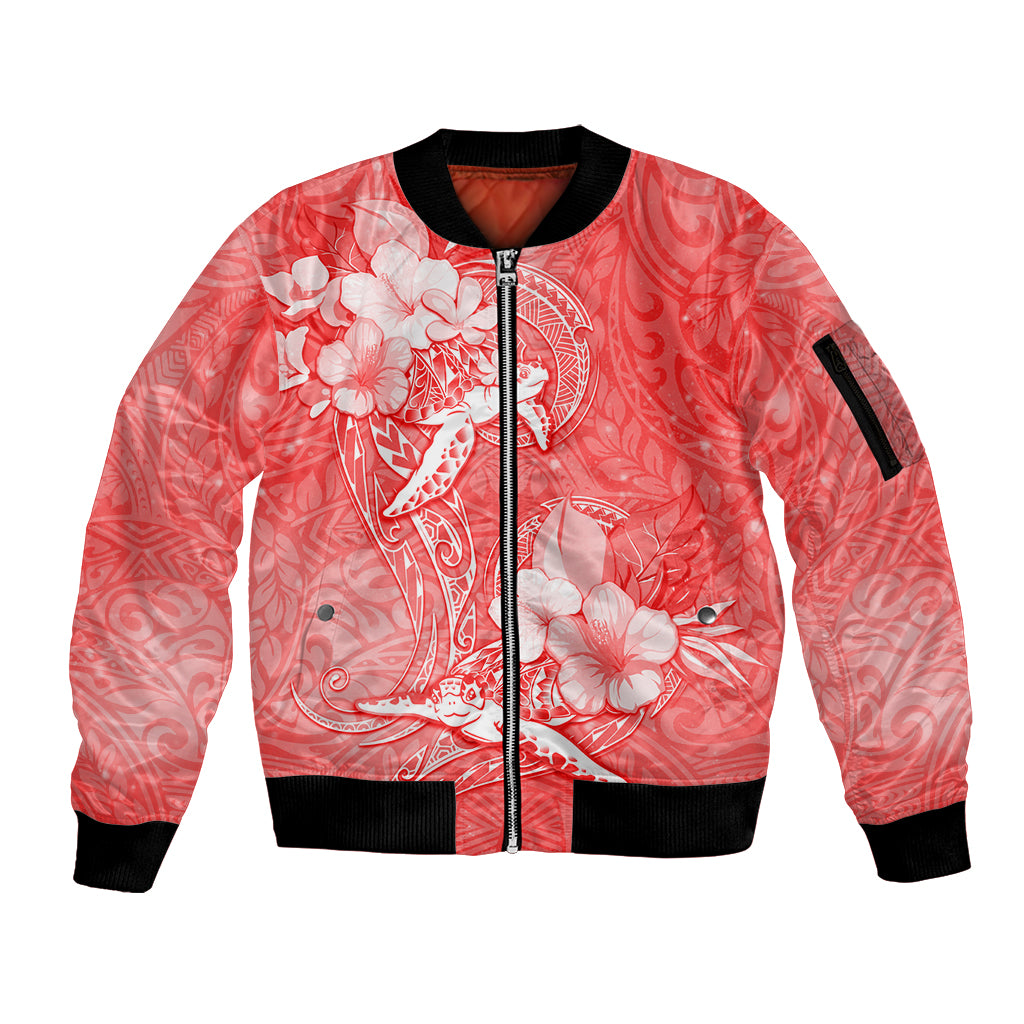 Polynesia Sea Turtle Couple Sleeve Zip Bomber Jacket Happy Valentine Day Red LT05 Unisex Red - Polynesian Pride