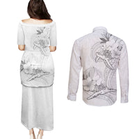 Polynesia Sea Turtle Couple Couples Matching Puletasi Dress and Long Sleeve Button Shirt Happy Valentine Day White LT05 - Polynesian Pride