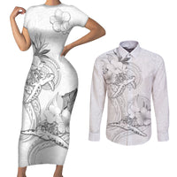 Polynesia Sea Turtle Couple Couples Matching Short Sleeve Bodycon Dress and Long Sleeve Button Shirt Happy Valentine Day White LT05 White - Polynesian Pride