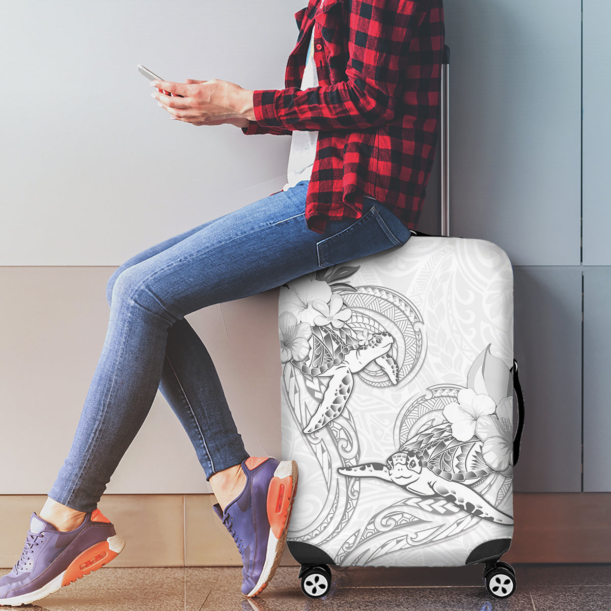 Polynesia Sea Turtle Couple Luggage Cover Happy Valentine Day White LT05 - Polynesian Pride
