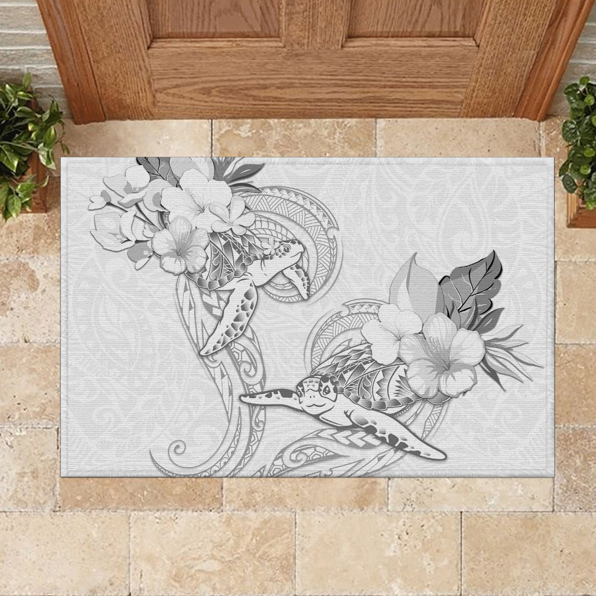 Polynesia Sea Turtle Couple Rubber Doormat Happy Valentine Day White LT05 - Polynesian Pride