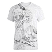 Polynesia Sea Turtle Couple Women V Neck T Shirt Happy Valentine Day White LT05 Female White - Polynesian Pride