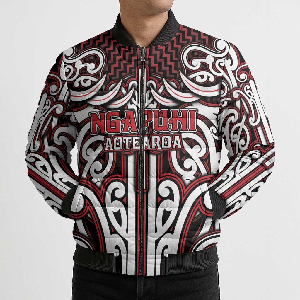 Custom Aotearoa Ngapuhi Bomber Puffer Jacket Maori Tribal Pattern Mix Poutama
