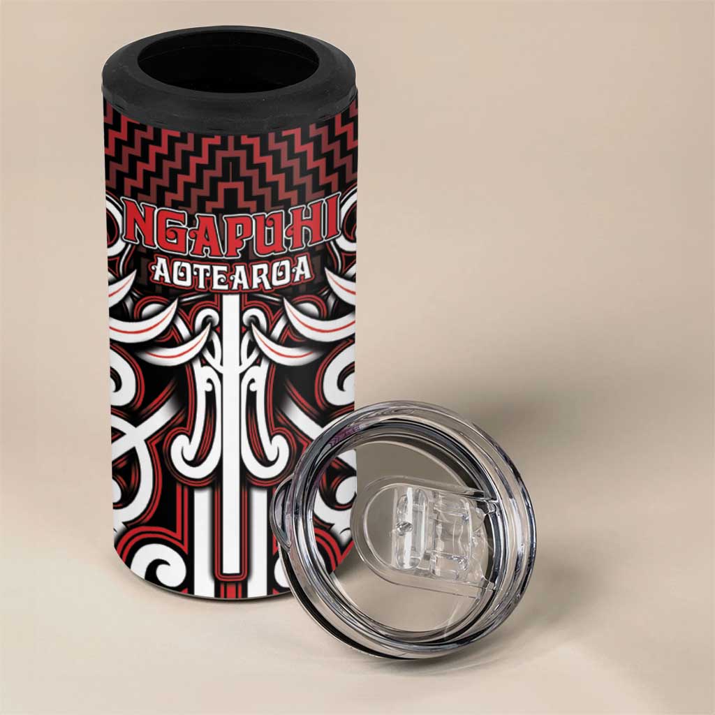 Custom Aotearoa Ngapuhi 4 in 1 Can Cooler Tumbler Maori Tribal Pattern Mix Poutama