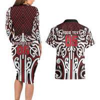 Custom Aotearoa Ngapuhi Couples Matching Long Sleeve Bodycon Dress and Hawaiian Shirt Maori Tribal Pattern Mix Poutama LT05 - Polynesian Pride
