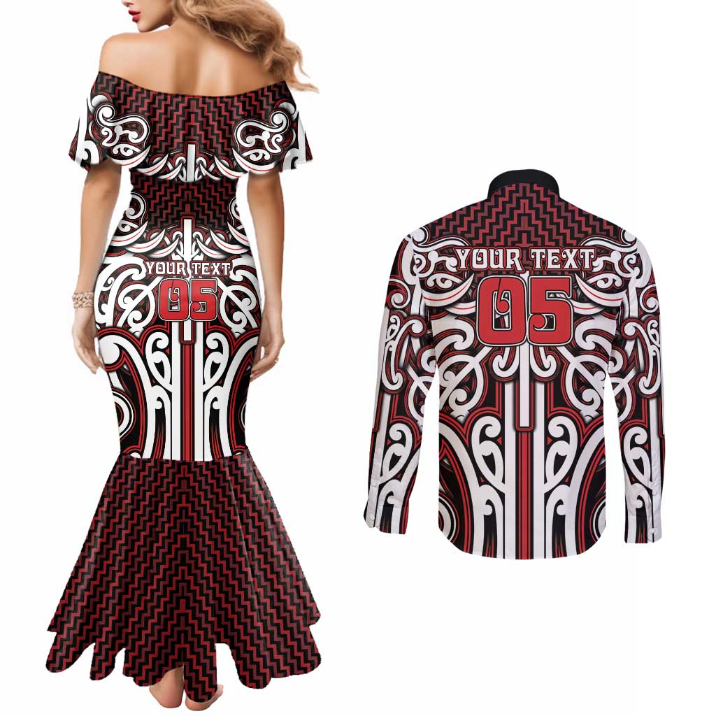 Custom Aotearoa Ngapuhi Couples Matching Mermaid Dress and Long Sleeve Button Shirt Maori Tribal Pattern Mix Poutama