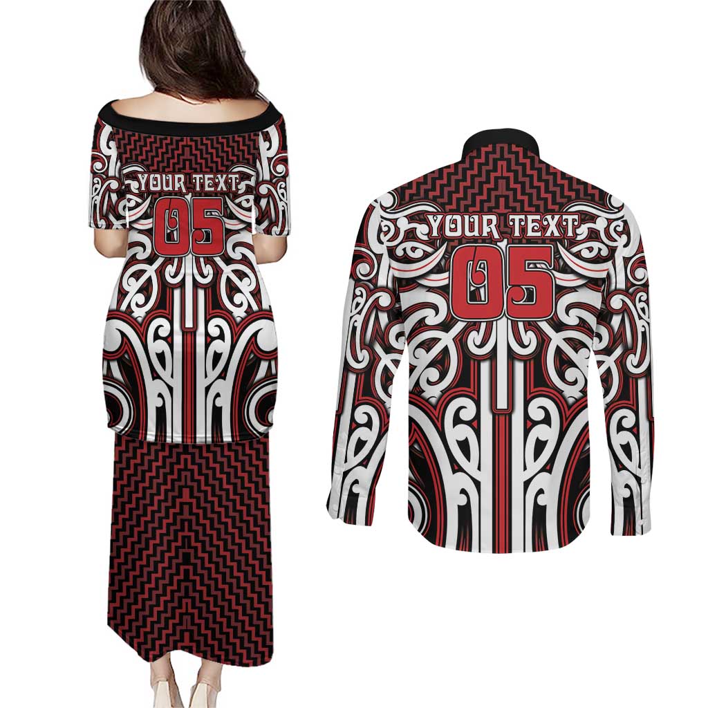 Custom Aotearoa Ngapuhi Couples Matching Puletasi and Long Sleeve Button Shirt Maori Tribal Pattern Mix Poutama