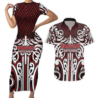 Custom Aotearoa Ngapuhi Couples Matching Short Sleeve Bodycon Dress and Hawaiian Shirt Maori Tribal Pattern Mix Poutama LT05 Red - Polynesian Pride
