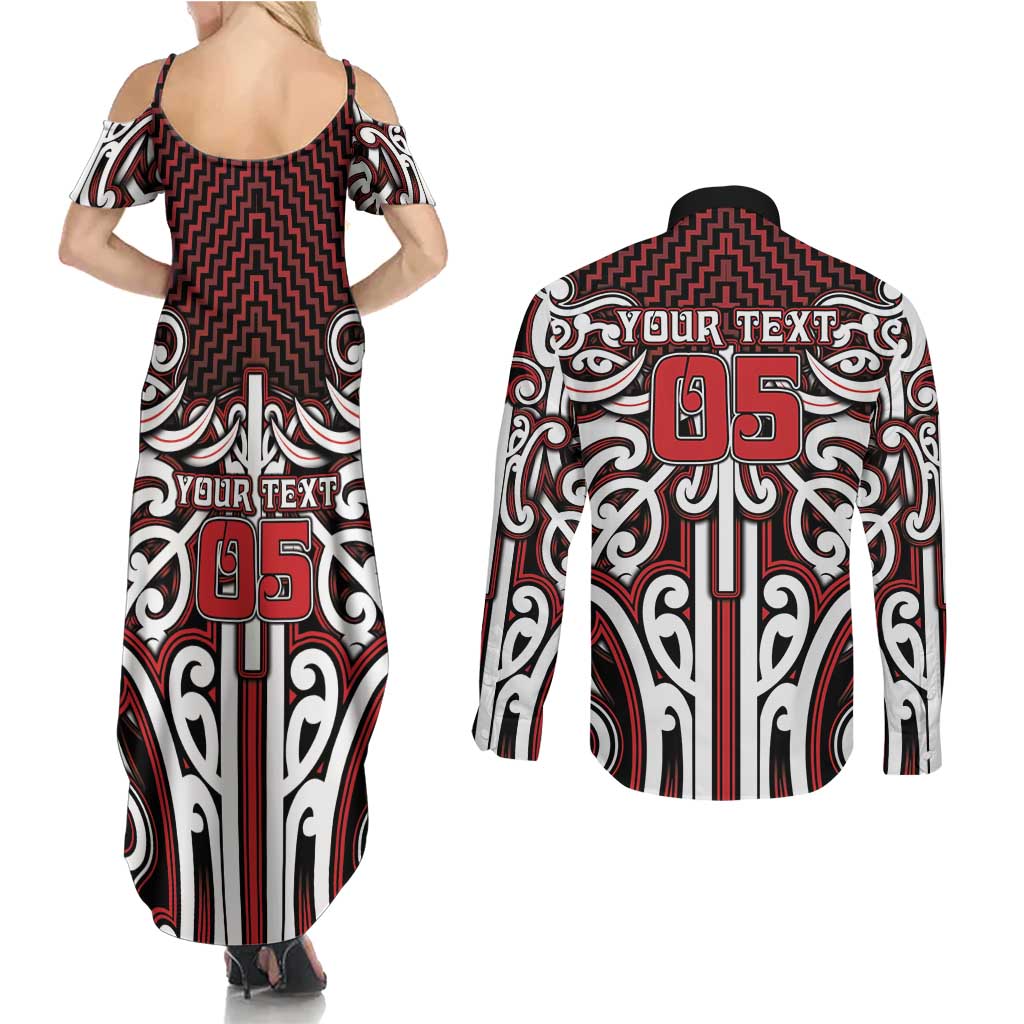 Custom Aotearoa Ngapuhi Couples Matching Summer Maxi Dress and Long Sleeve Button Shirt Maori Tribal Pattern Mix Poutama