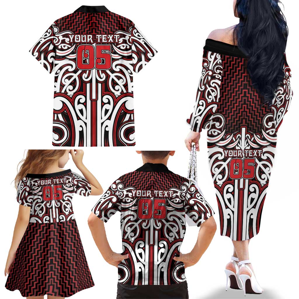 Custom Aotearoa Ngapuhi Family Matching Off The Shoulder Long Sleeve Dress and Hawaiian Shirt Maori Tribal Pattern Mix Poutama LT05 - Polynesian Pride