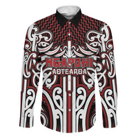 Custom Aotearoa Ngapuhi Family Matching Off Shoulder Short Dress and Hawaiian Shirt Maori Tribal Pattern Mix Poutama LT05 Dad's Shirt - Long Sleeve Red - Polynesian Pride