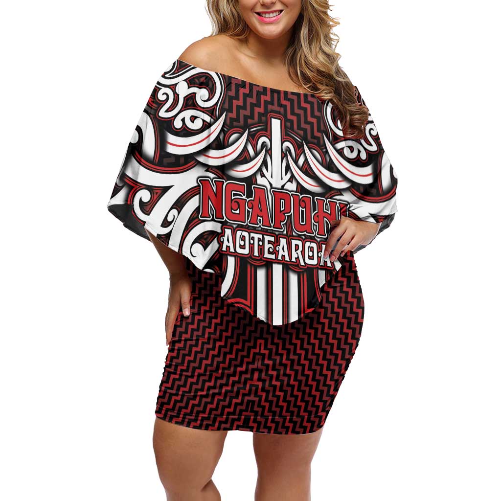 Custom Aotearoa Ngapuhi Family Matching Off Shoulder Short Dress and Hawaiian Shirt Maori Tribal Pattern Mix Poutama LT05 Mom's Dress Red - Polynesian Pride