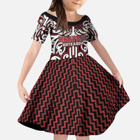 Custom Aotearoa Ngapuhi Family Matching Short Sleeve Bodycon Dress and Hawaiian Shirt Maori Tribal Pattern Mix Poutama LT05 Daughter's Dress Red - Polynesian Pride
