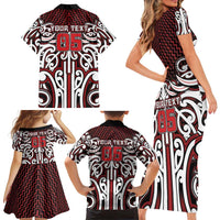 Custom Aotearoa Ngapuhi Family Matching Short Sleeve Bodycon Dress and Hawaiian Shirt Maori Tribal Pattern Mix Poutama LT05 - Polynesian Pride
