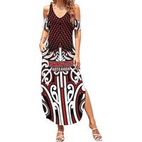Custom Aotearoa Ngapuhi Family Matching Summer Maxi Dress and Hawaiian Shirt Maori Tribal Pattern Mix Poutama LT05 Mom's Dress Red - Polynesian Pride