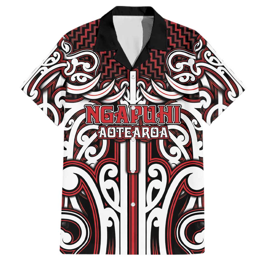 Custom Aotearoa Ngapuhi Family Matching Tank Maxi Dress and Hawaiian Shirt Maori Tribal Pattern Mix Poutama LT05 Dad's Shirt - Short Sleeve Red - Polynesian Pride