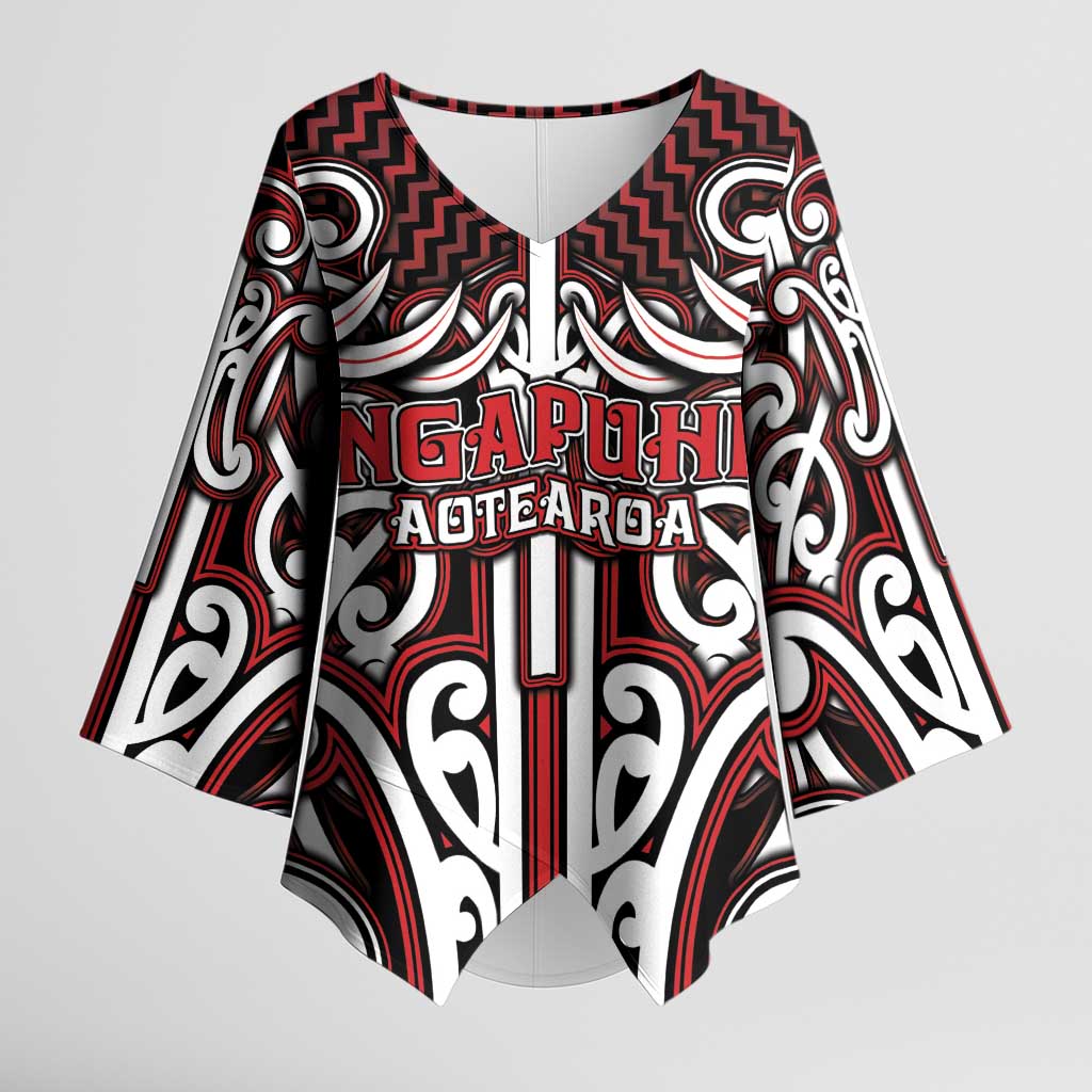 Custom Aotearoa Ngapuhi Kimono Sleeve Blouse Maori Tribal Pattern Mix Poutama