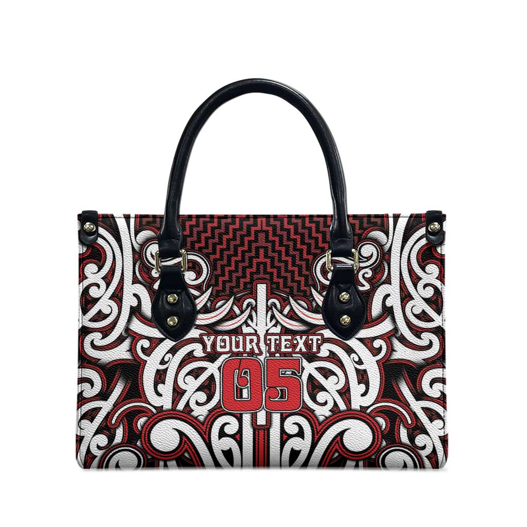 Custom Aotearoa Ngapuhi Leather Bag Maori Tribal Pattern Mix Poutama