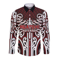 Custom Aotearoa Ngapuhi Long Sleeve Button Shirt Maori Tribal Pattern Mix Poutama