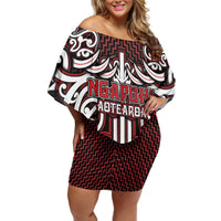 Custom Aotearoa Ngapuhi Off Shoulder Short Dress Maori Tribal Pattern Mix Poutama LT05 Women Red - Polynesian Pride