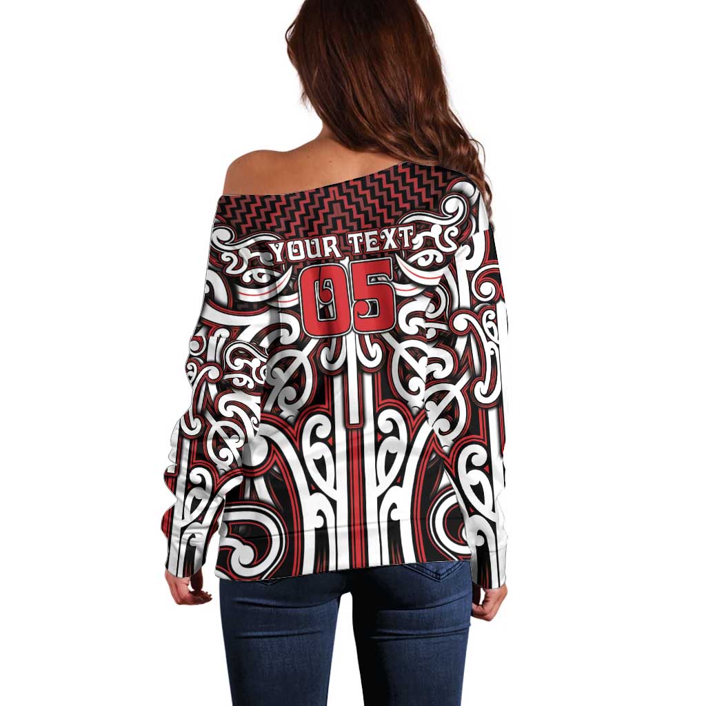 Custom Aotearoa Ngapuhi Off Shoulder Sweater Maori Tribal Pattern Mix Poutama