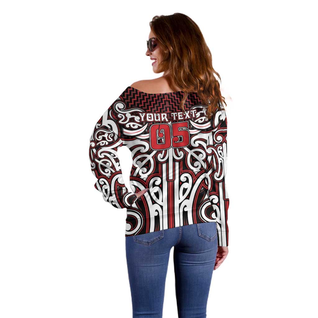Custom Aotearoa Ngapuhi Off Shoulder Sweater Maori Tribal Pattern Mix Poutama