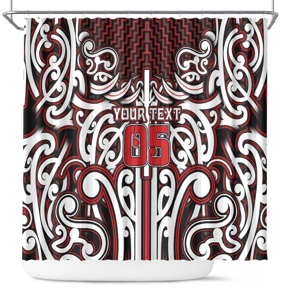 Custom Aotearoa Ngapuhi Shower Curtain Maori Tribal Pattern Mix Poutama LT05 Red - Polynesian Pride