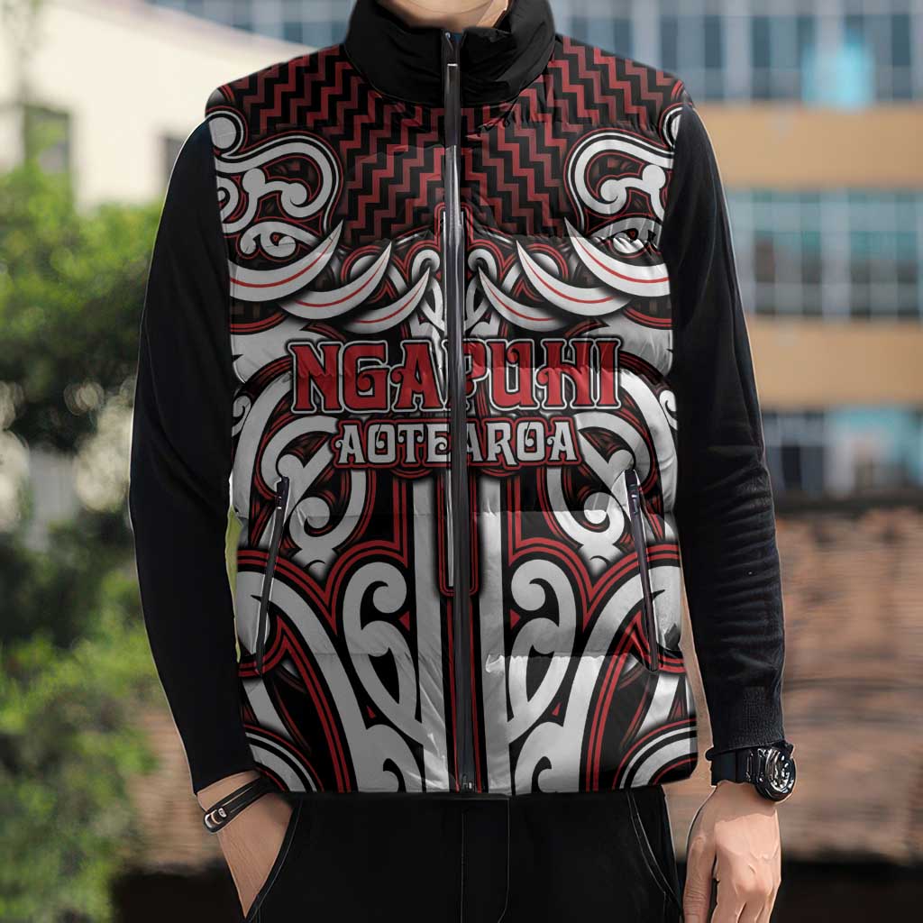 Custom Aotearoa Ngapuhi Sleeveless Puffer Jacket Maori Tribal Pattern Mix Poutama