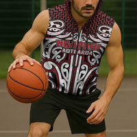 Custom Aotearoa Ngapuhi Sleeveless Zip Hoodie Maori Tribal Pattern Mix Poutama