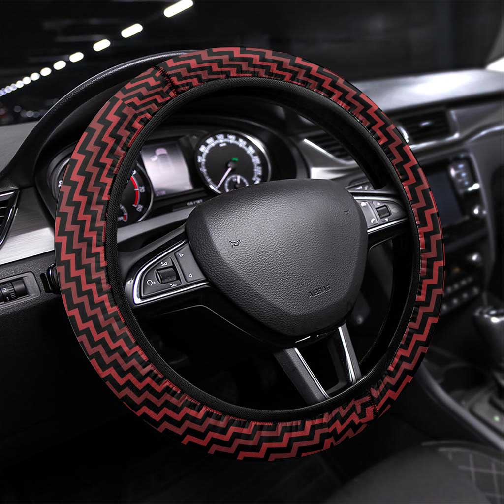 Aotearoa Ngapuhi Steering Wheel Cover Maori Tribal Pattern Mix Poutama LT05 Universal Fit Red - Polynesian Pride