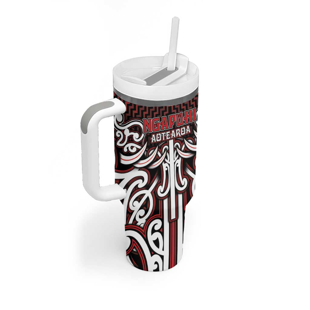 Custom Aotearoa Ngapuhi Tumbler With Handle Maori Tribal Pattern Mix Poutama