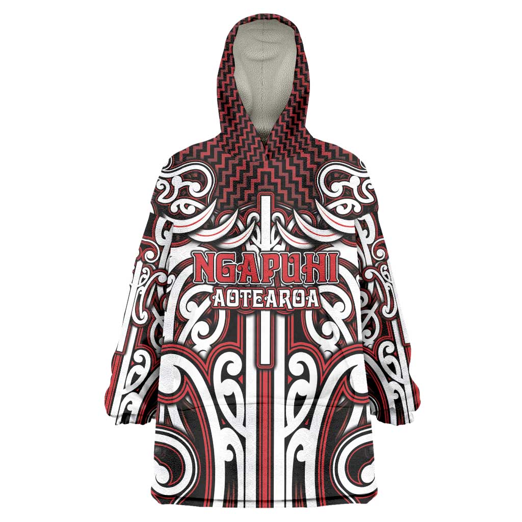 Custom Aotearoa Ngapuhi Wearable Blanket Hoodie Maori Tribal Pattern Mix Poutama