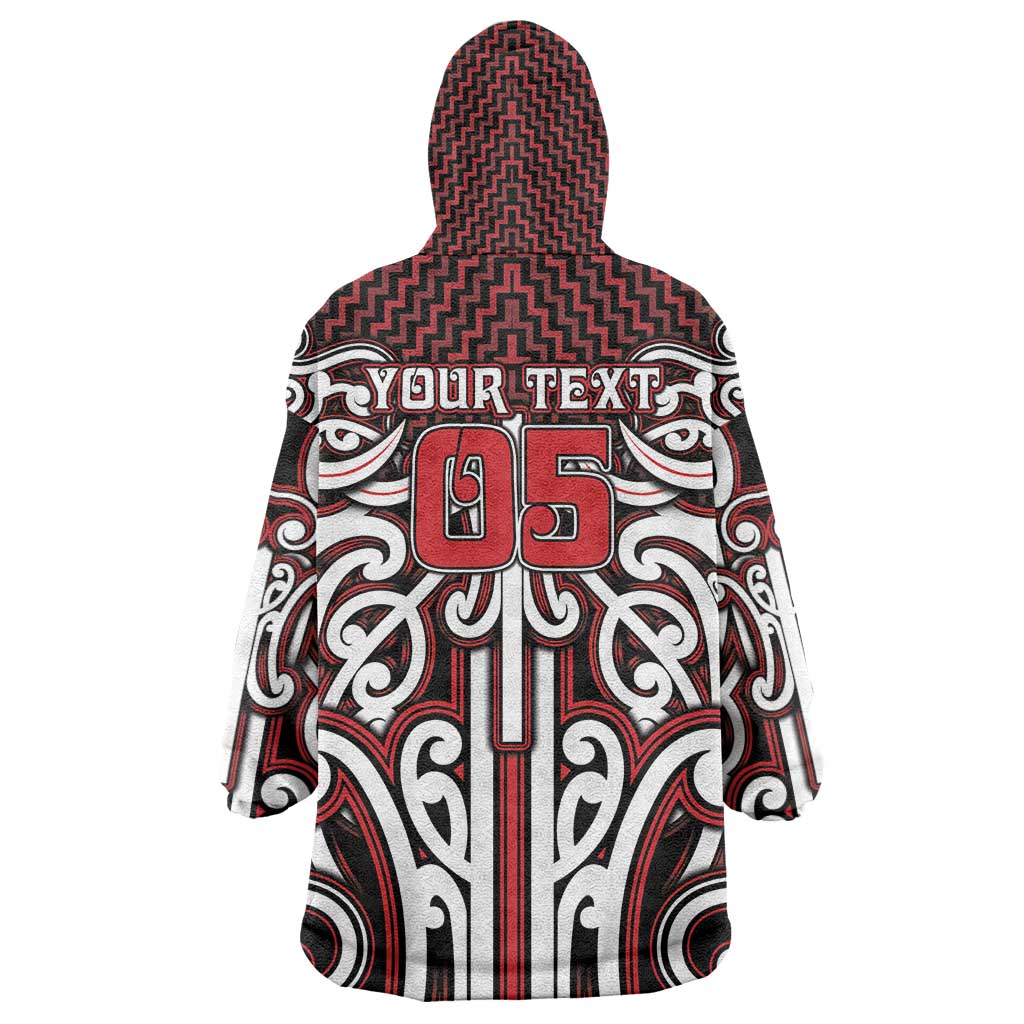 Custom Aotearoa Ngapuhi Wearable Blanket Hoodie Maori Tribal Pattern Mix Poutama