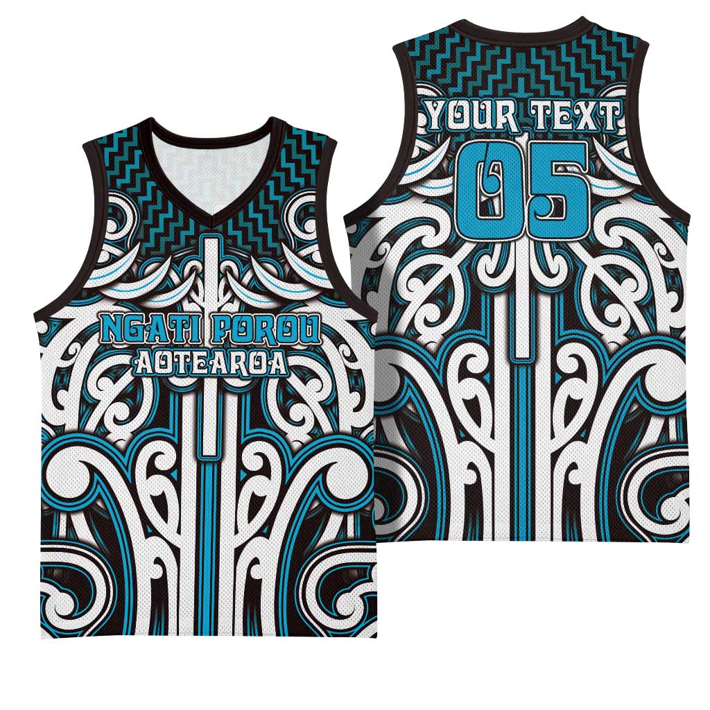 Custom Aotearoa Ngati Porou Basketball Jersey Maori Tribal Pattern Mix Poutama